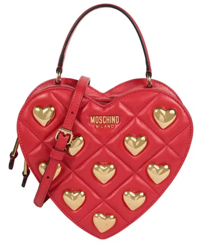 Moschino Logo Leather Satchel In Red