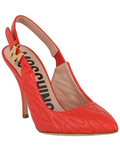 Moschino Logo Leather Slingback Pump In Orange