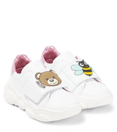 Moschino Kids' Logo Leather Sneakers In Pink