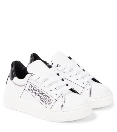 Moschino Kids' Logo Leather Sneakers In White