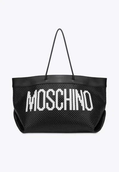 Moschino Logo Leather Tote Bag