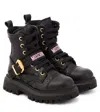 Moschino Logo Leather-trimmed Combat Boots In Schwarz