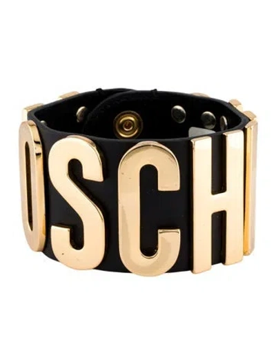 Pre-owned Moschino Logo Leather Wrap Bracelet In Black