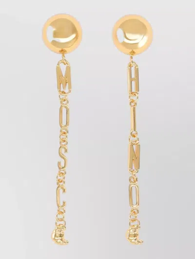 Moschino Logo Letter Detail Dangling Earrings In Gold