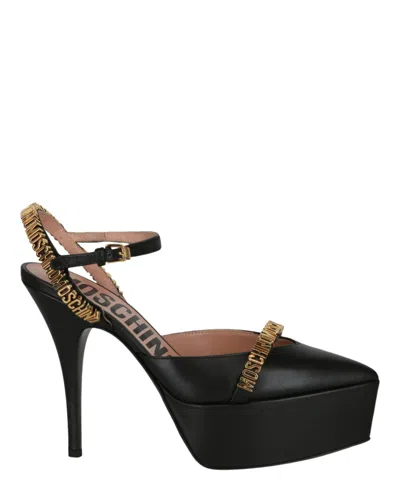 Moschino Logo Lettering Ankle Strap Pumps In Black