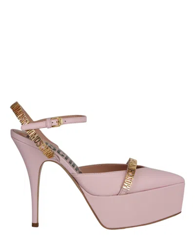 Moschino Logo Lettering Ankle Strap Pumps In Pink
