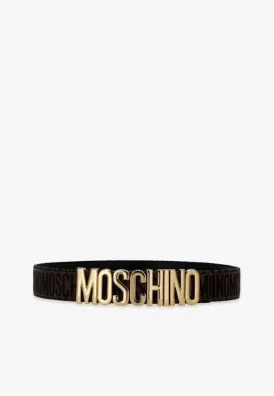 Moschino Logo Lettering Belt In Brown