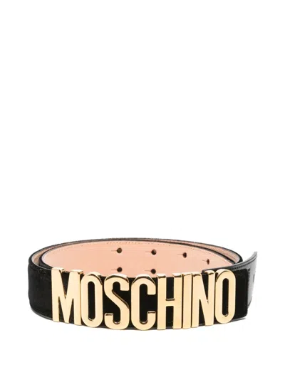 Moschino Belt Adjustable Length Smooth Finish Design In Black