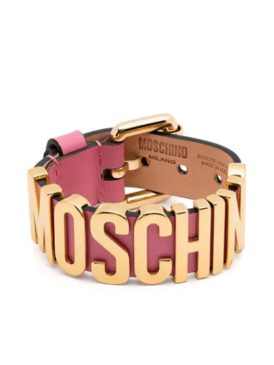 Moschino Logo-lettering Bracelet In 粉色