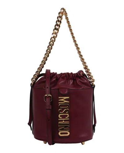 Moschino Logo Lettering Bucket Bag In Burgundy