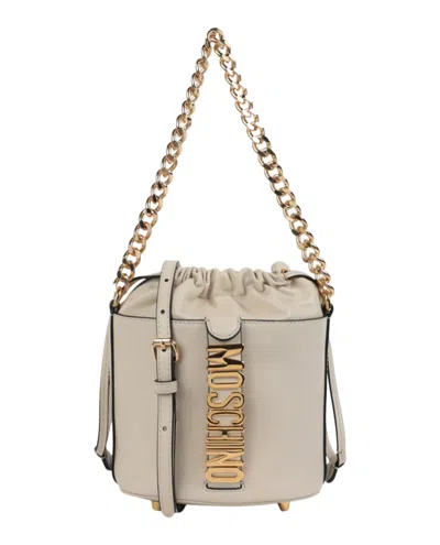 Moschino Logo Lettering Bucket Bag In White