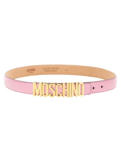 Moschino Logo Lettering Buckle Belt In Pink