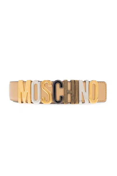 Moschino Logo Belt In Beige