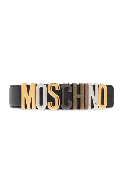 Moschino Logo-lettering Belt In Black