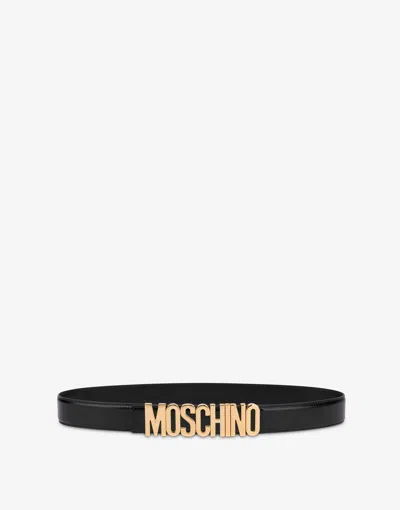 Moschino Logo Lettering Calfskin Belt In Black