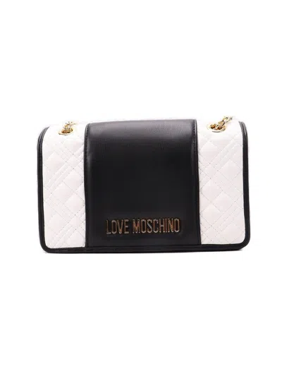 Moschino Logo-lettering Chain-linked Crossbody Bag In A Bicolor Offwhite