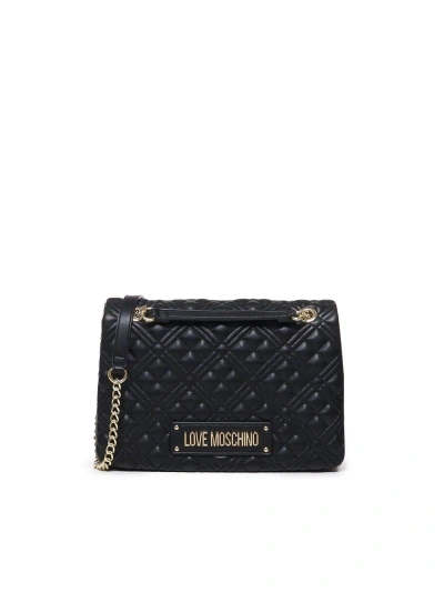 Moschino Logo Lettering Chain Linked Shoulder Bag In Nero