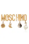 Moschino Logo Charm Earrings In Gold