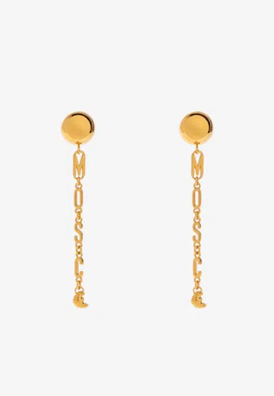 Moschino Logo Lettering Croissant Drop Earrings In Gold