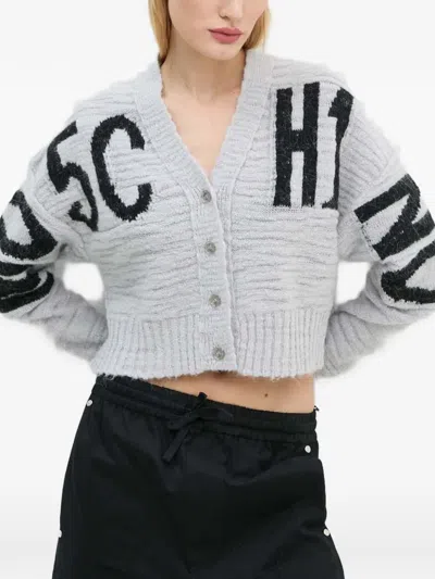 Moschino Logo-lettering Cropped Cardigan In Gray