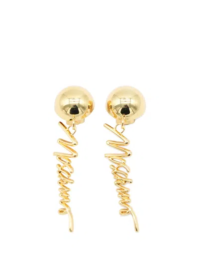 Moschino Logo-lettering Drop Earrings In Gold