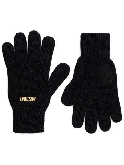 Moschino Logo-lettering Gloves In Black