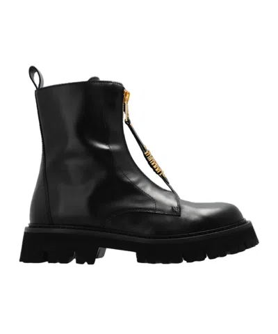 MOSCHINO MOSCHINO LOGO-LETTERING ZIPPED ANKLE BOOTS