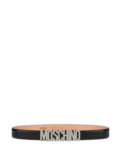 Moschino Logo-lettering Leather Belt In Black