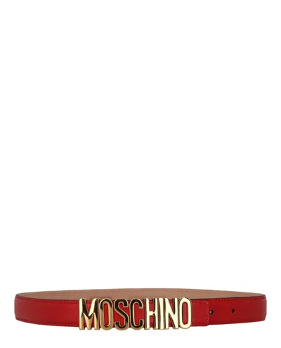 Moschino Logo Lettering Leather Belt In Red