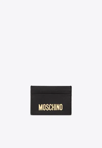 Moschino Logo Lettering Leather Cardholder In Black