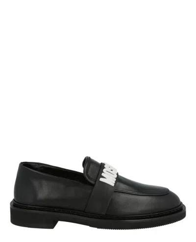 Moschino Logo-lettering Leather Loafers In Black