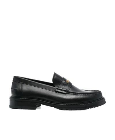 Moschino Logo-lettering Leather Loafers In Black