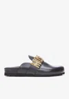 Moschino Logo-lettering Leather Mules In Black