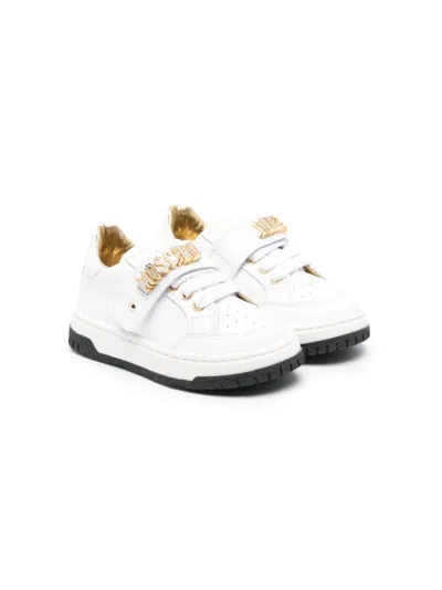 Moschino Kids' Logo-lettering Leather Sneakers In White