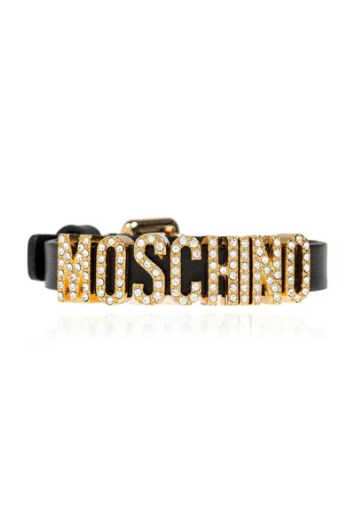 Moschino Logo-lettering Leather Bracelet In Nero