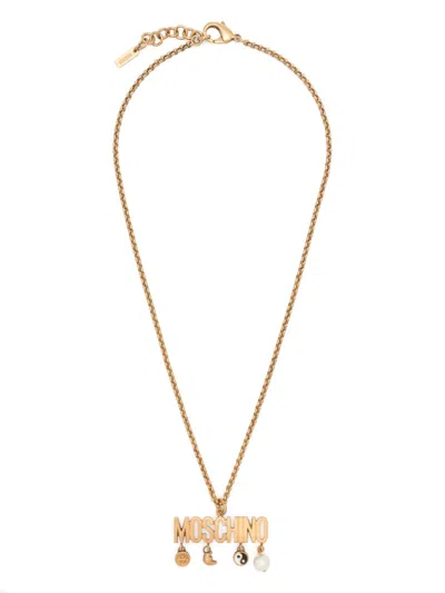 Moschino Logo-lettering Necklace In Gold