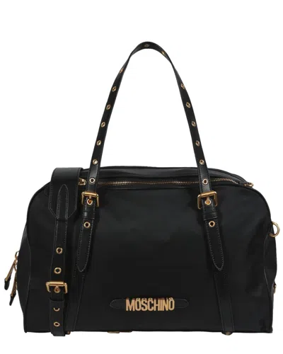 Moschino Logo Lettering Nylon Satchel In Black