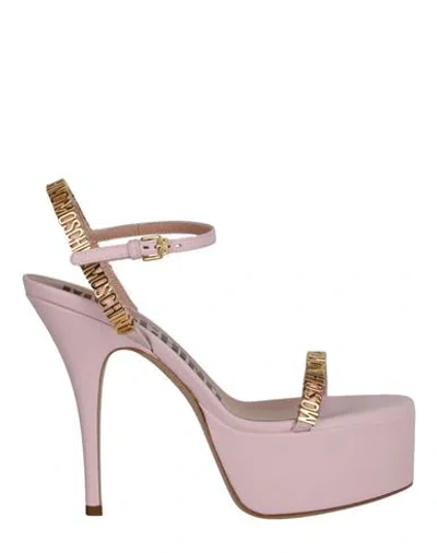Moschino Logo Lettering Platform Heel Sandals Woman Sandals Pink Size 8 Calfskin