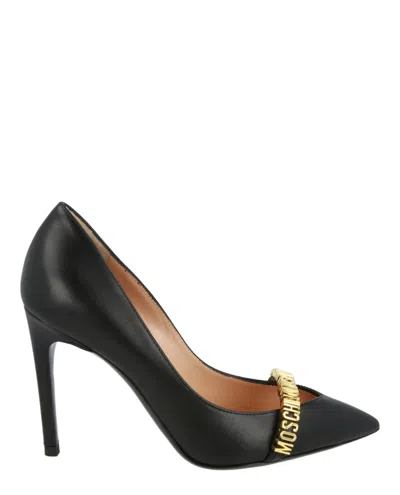 Moschino 100mm Logo-lettering Leather Pumps In Black