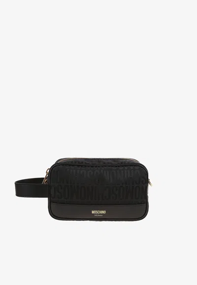 Moschino Logo Lettering Pouch Bag In Black