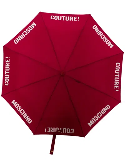 Moschino Logo Lettering-print Foldable Umbrellla In Red