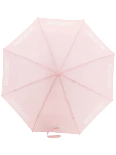 Moschino Logo Lettering-print Foldable Umbrellla In Pink