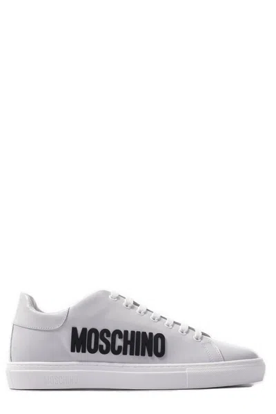 Moschino Logo Lettering Round Toe Trainers In White