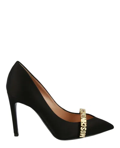 Moschino Logo Lettering Satin Pumps In Black