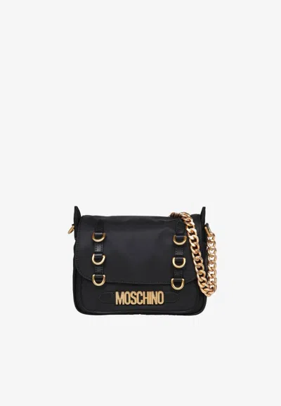 Moschino Logo Lettering Shoulder Bag In Black