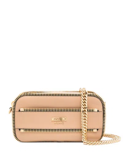 Moschino Logo Lettering Shoulder Bag In Brown