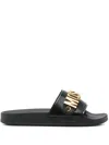 Moschino Logo Lettering Round Toe Slides In Black