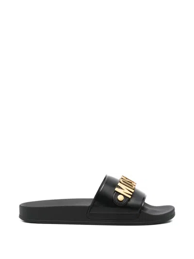 Moschino Pvc Sandals Slides With Lettering Logo In Black