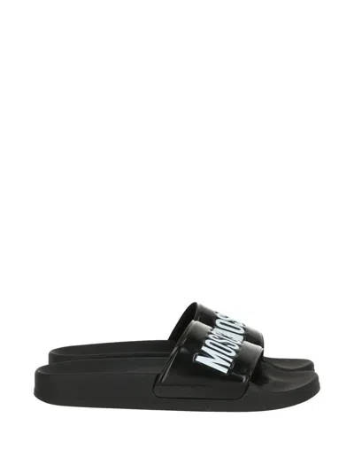 Moschino Logo-lettering Slides In Black