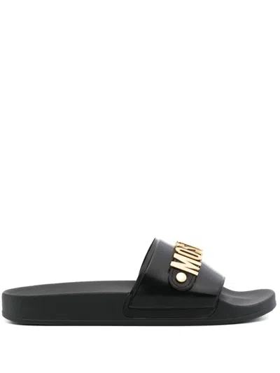 Moschino Lettering Logo Pool Sandals In Nero